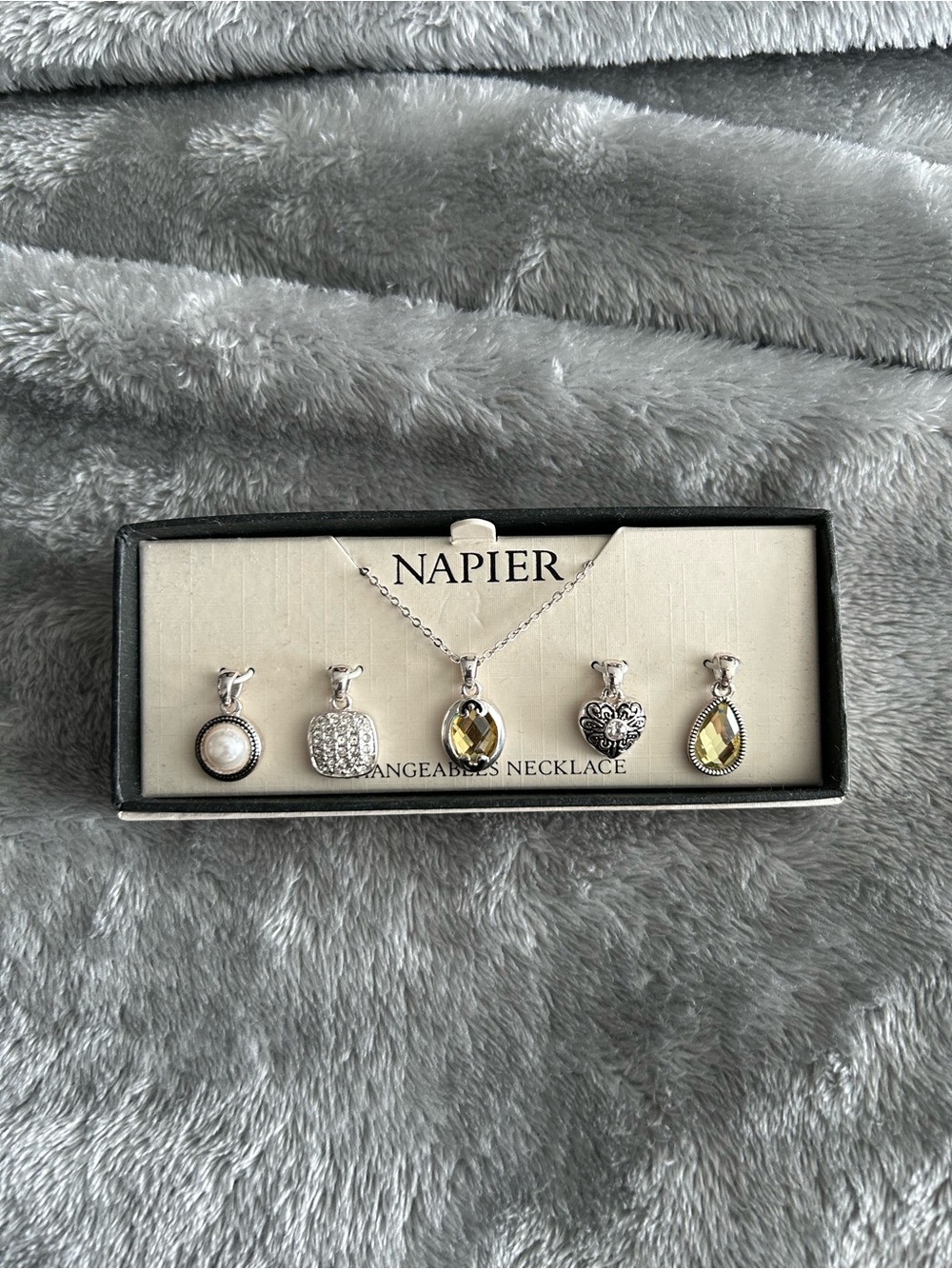 Napier Silver Interchangeable Necklace Set with Yellow and White Accents